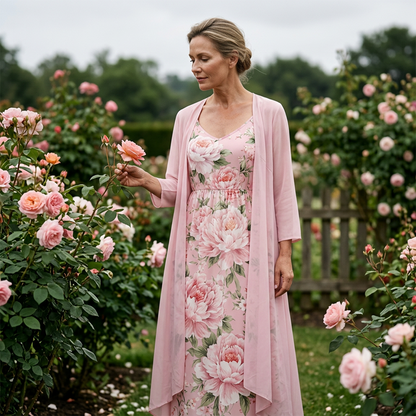 Elegant tvådelat klädset med blommönster för damer