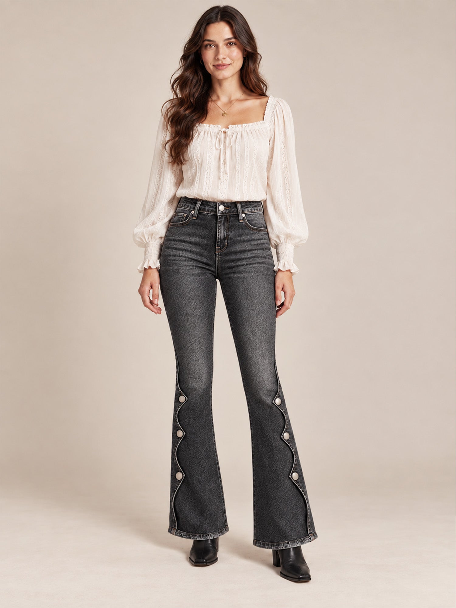 ⏰Sista dagen på rean – 50 % rabatt💃Damernas högmidjade slitna bootcut-jeans
