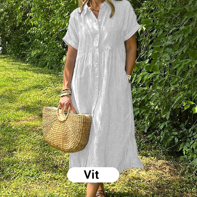 💗Sommarrea - 50% rabatt💗 Randig lång V-ringad skjortklänning för kvinnor