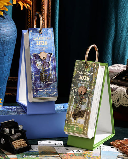 🎨 2026 Vintage oljemålning i europeisk stil, vändbar kalender