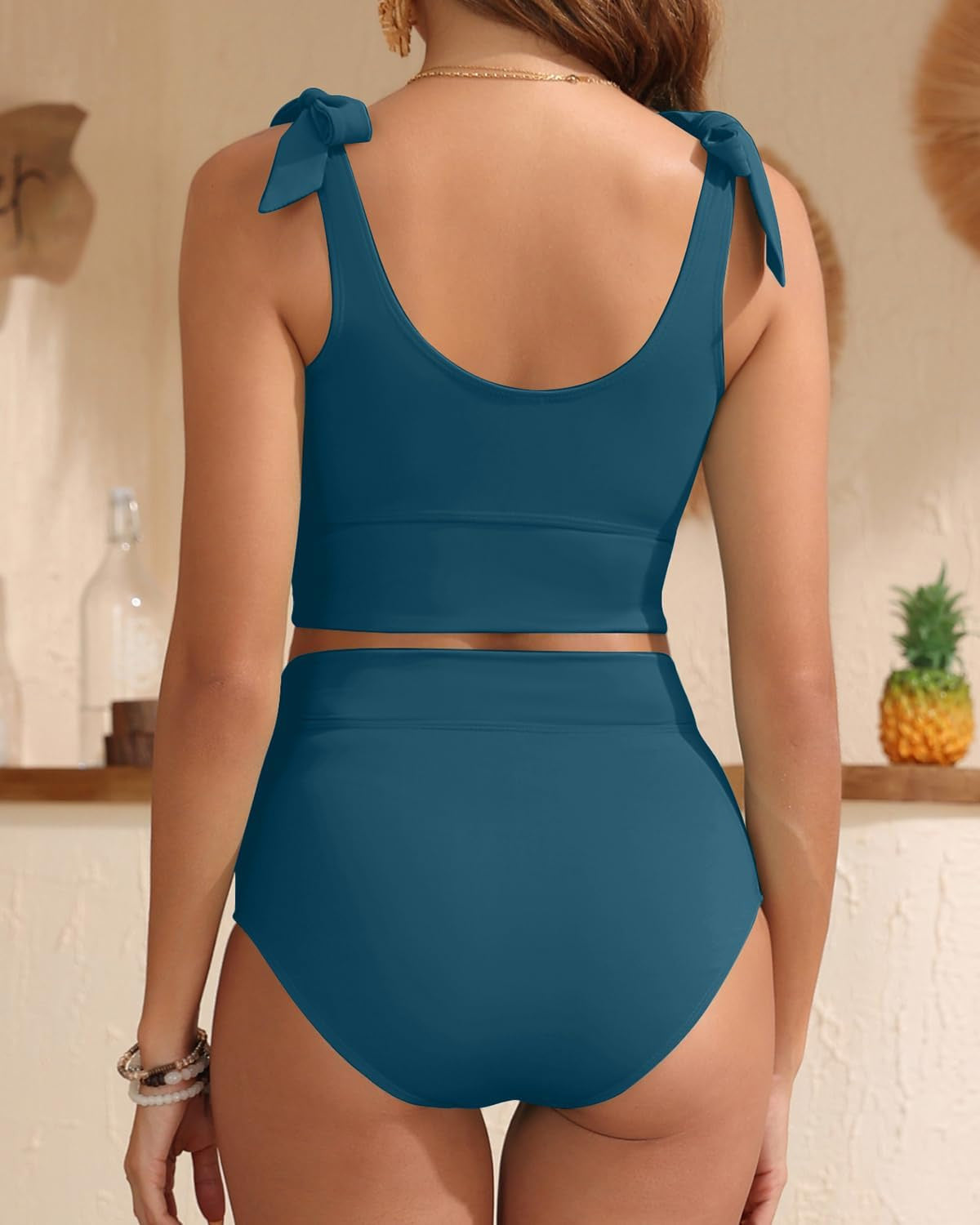 💥Sista dagars specialförsäljning 49% OFF🩱Dubbelknuten axel med hög midja och magkontroll Bikini Set