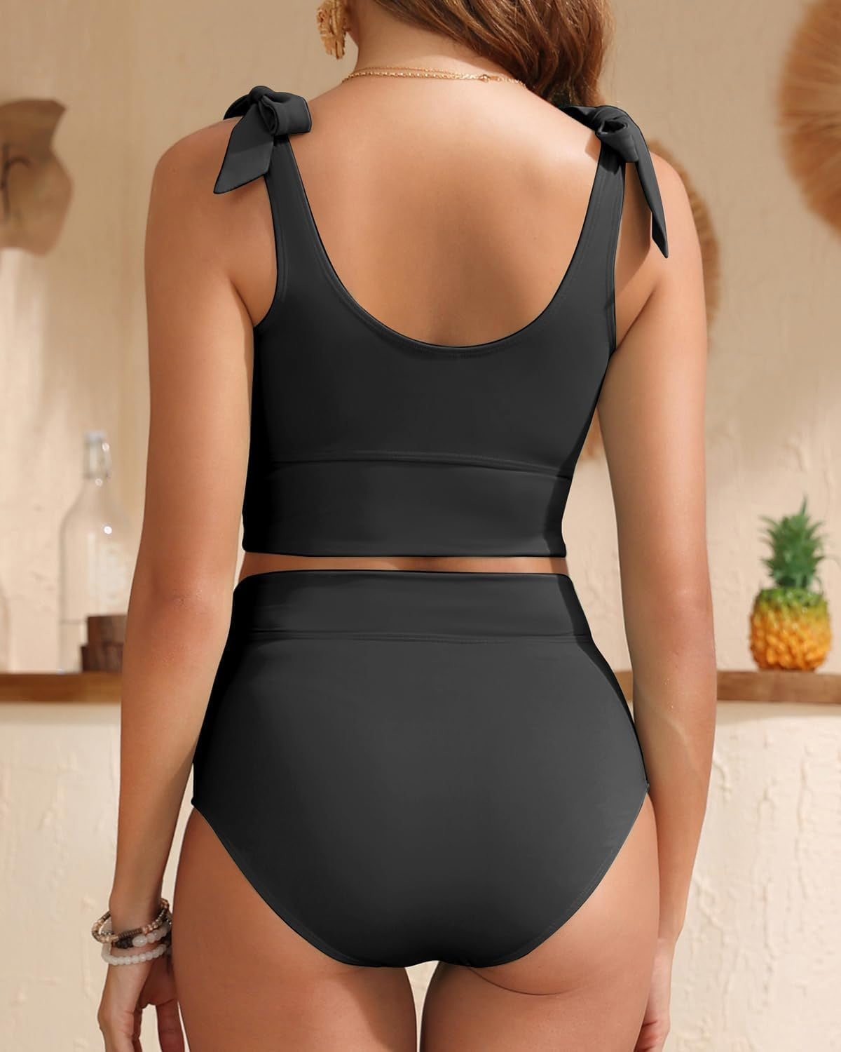 💥Sista dagars specialförsäljning 49% OFF🩱Dubbelknuten axel med hög midja och magkontroll Bikini Set
