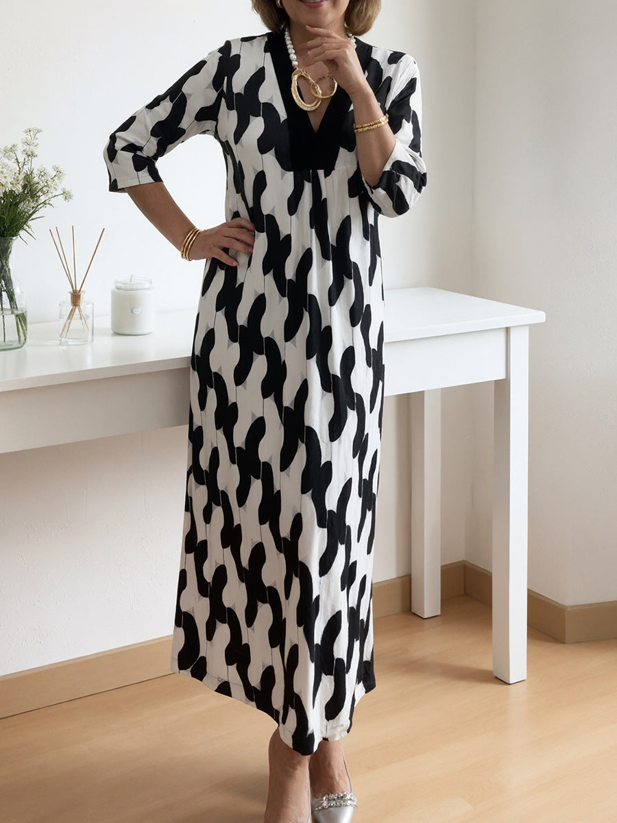 🌸Tidig vårrea – 50 % RABATT!🔥 Casual chic maxiklänning – V-ringning, halvlånga ärmar, perfekt för vardagsbruk ✨