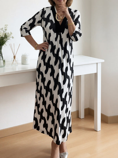 🌸Tidig vårrea – 50 % RABATT!🔥 Casual chic maxiklänning – V-ringning, halvlånga ärmar, perfekt för vardagsbruk ✨