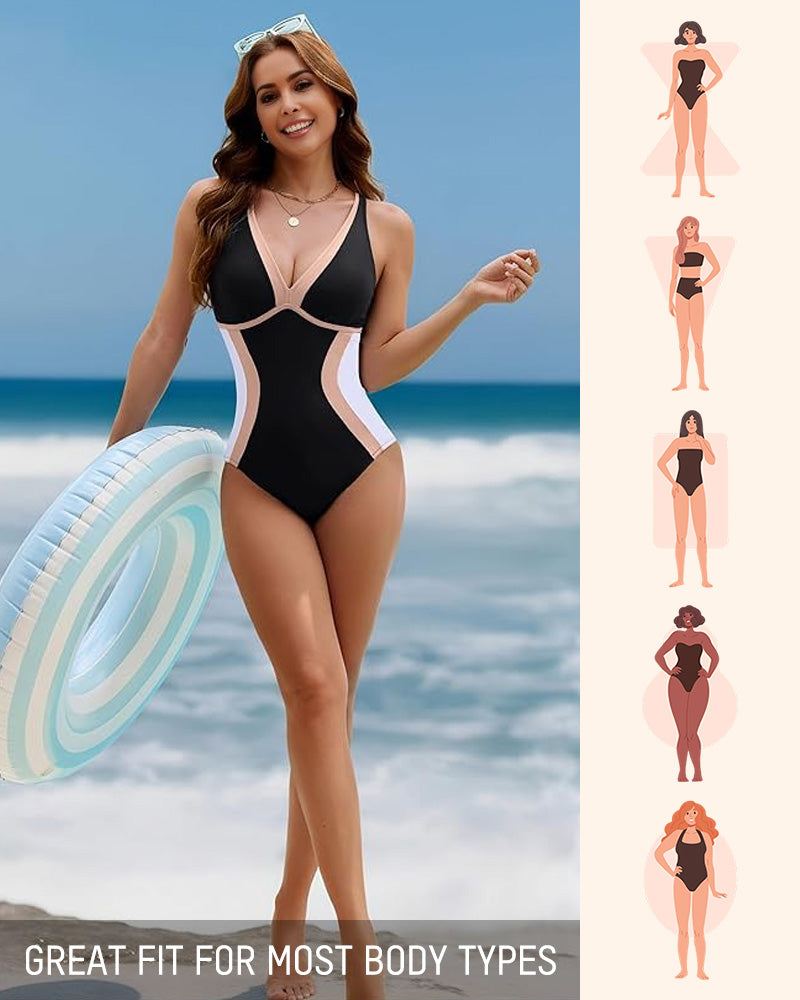 🔥HOT SALE 50% RABATT👙Färgblockerad baddräkt med magkontroll