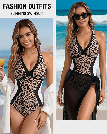 🔥HOT SALE 50% RABATT👙Färgblockerad baddräkt med magkontroll
