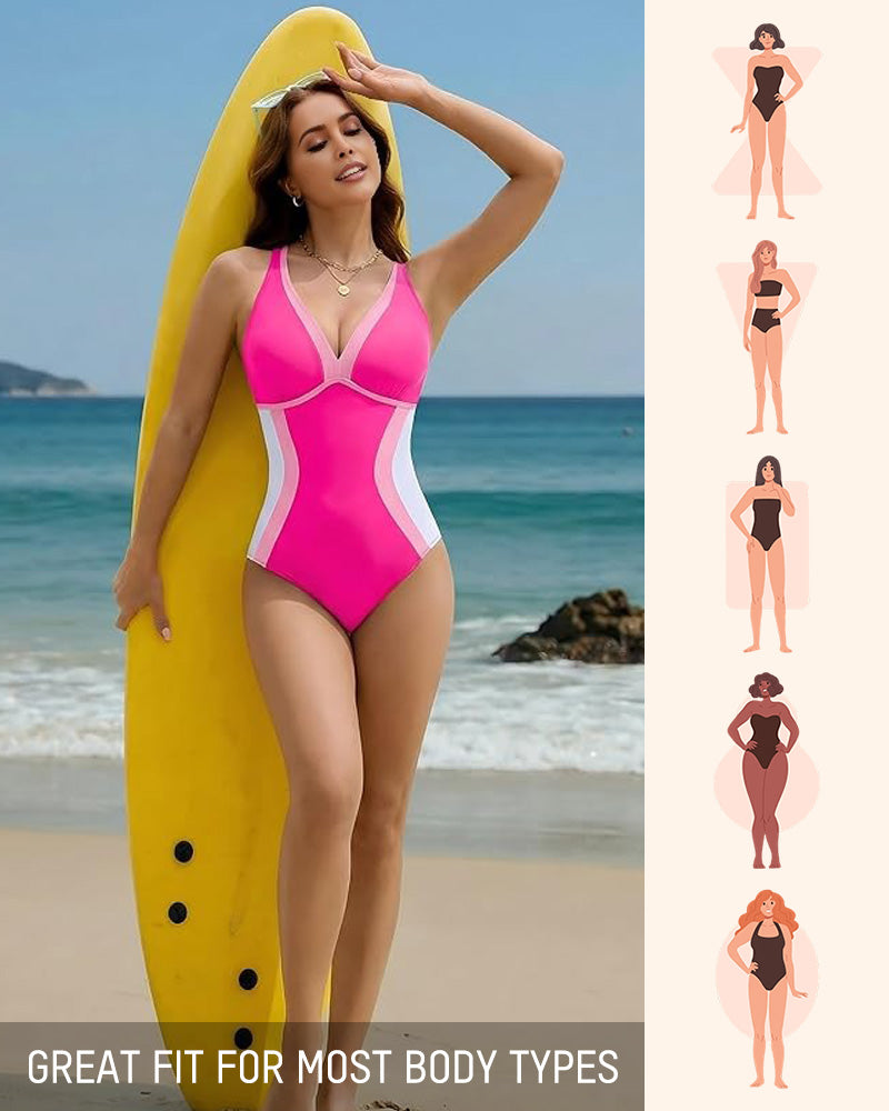 🔥HOT SALE 50% RABATT👙Färgblockerad baddräkt med magkontroll