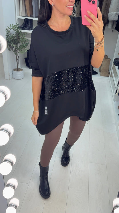 Romina Set med löst sittande sweatshirt med paljettpanel