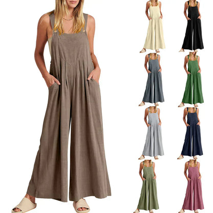 💝 Ärmlös jumpsuit med vida ben och fickor för damer