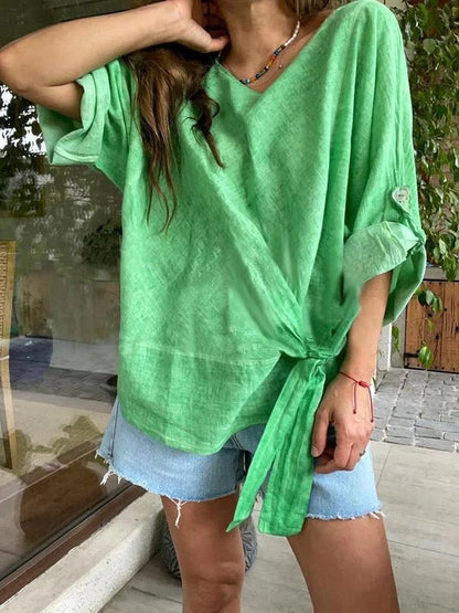 🩷💚✨Enfärgad Batwing Sleeve Loose Top