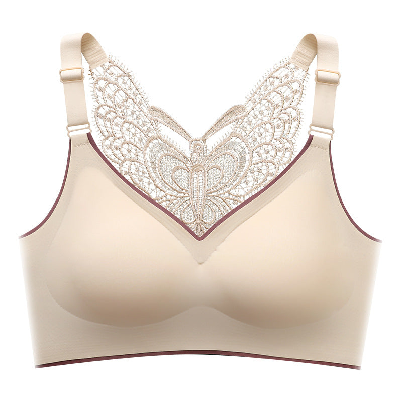 🦋 48% RABATT NU! 👙 Bygellös BH med Fjärilsbroderi – Is-silke Komfort & Lyft – Perfekt för Plus Size – Bär Hela Dagen 💕