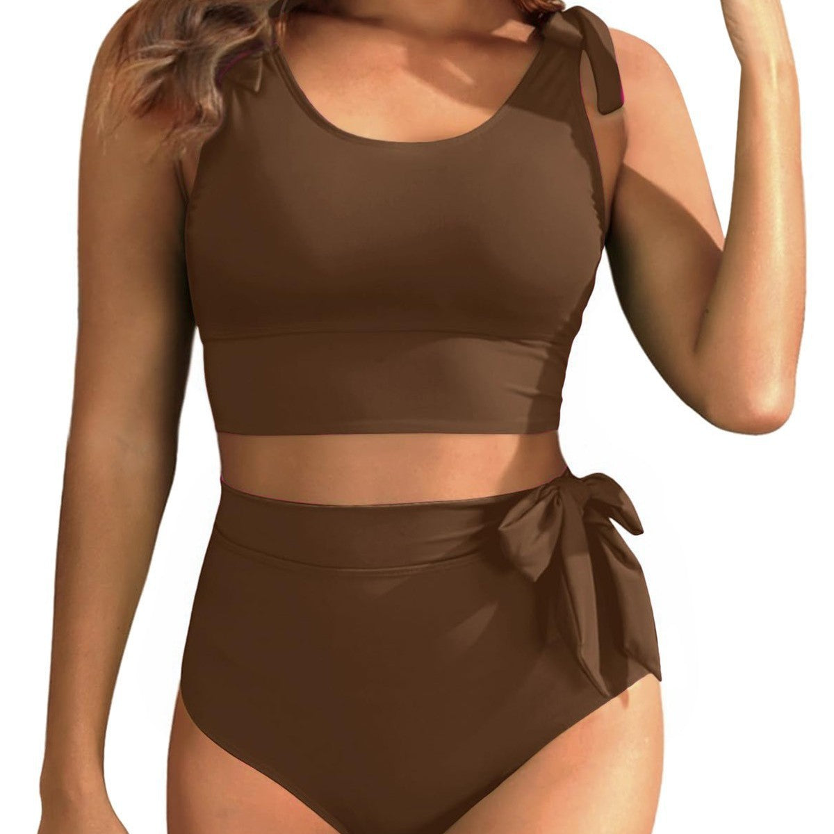 💥Sista dagars specialförsäljning 49% OFF🩱Dubbelknuten axel med hög midja och magkontroll Bikini Set