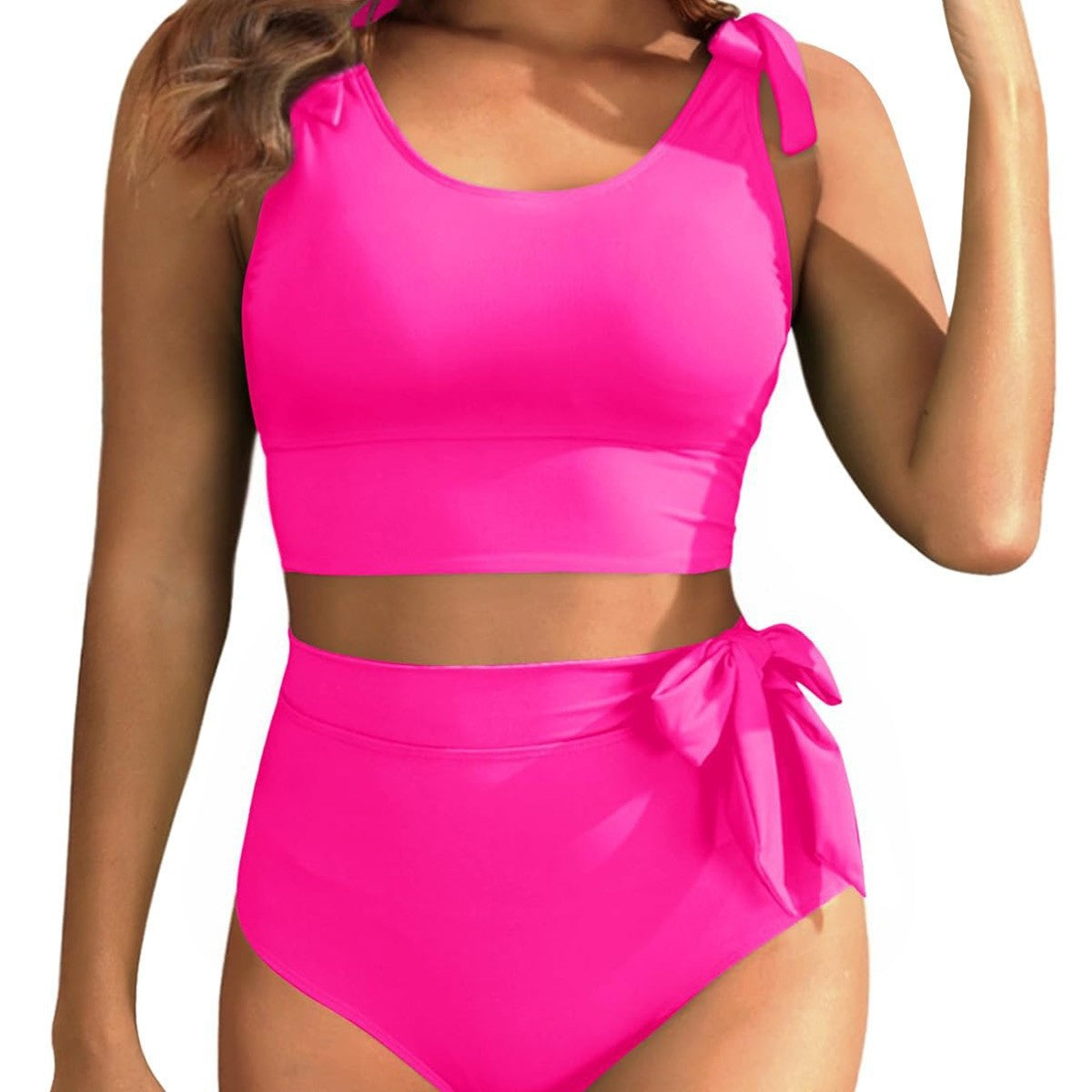 💥Sista dagars specialförsäljning 49% OFF🩱Dubbelknuten axel med hög midja och magkontroll Bikini Set