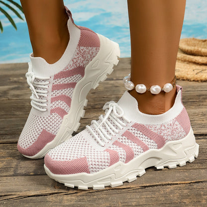 Andningsbara, lediga stickade sneakers för damer
