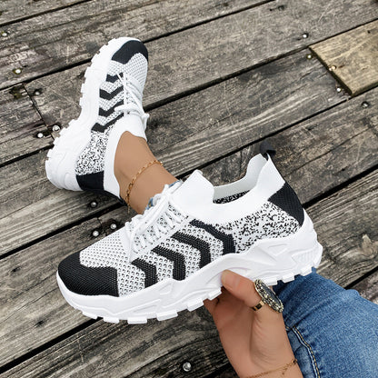Andningsbara, lediga stickade sneakers för damer