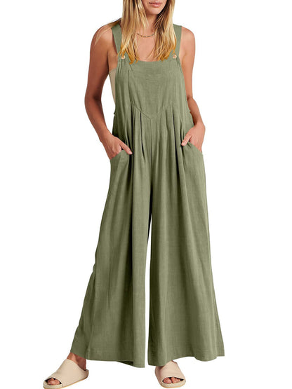 💝 Ärmlös jumpsuit med vida ben och fickor för damer