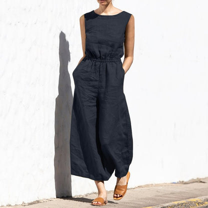 Casual lös enfärgad jumpsuit