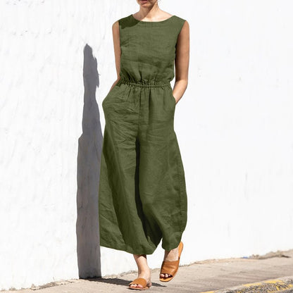 Casual lös enfärgad jumpsuit