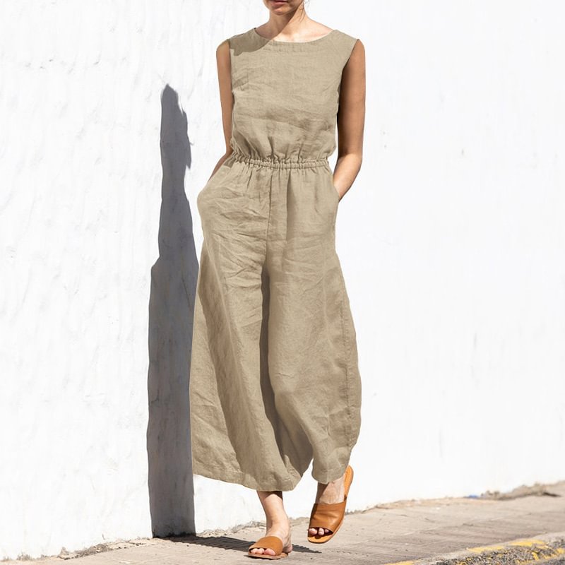 Casual lös enfärgad jumpsuit