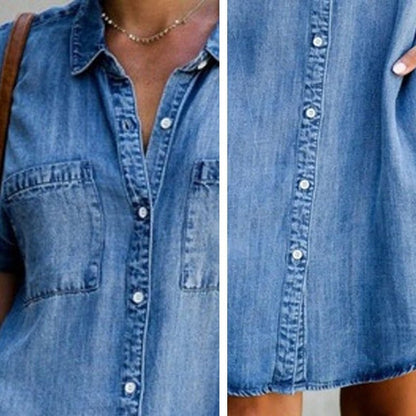 🔥Sista dagen för 40% rabatt💃Kortärmad klänning i casual denim