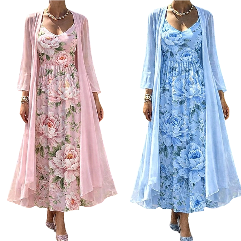 Elegant tvådelat klädset med blommönster för damer
