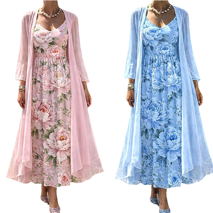 Elegant tvådelat klädset med blommönster för damer