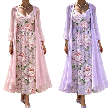 Elegant tvådelat klädset med blommönster för damer