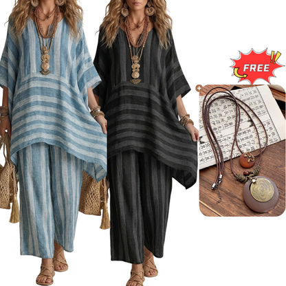 Bästsäljare🔥  Boho randigt set med vida ben – slimmande vertikala ränder för en avslappnad silhuett