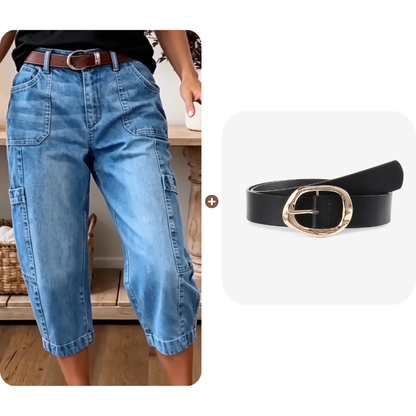 📢Mellanårsrea: 50 % rabatt – endast under en begränsad tid ⏰Korta, stretchiga jeansbyxor för dam i casual-stil