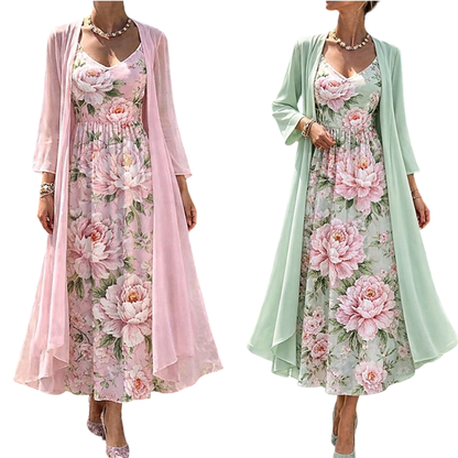 Elegant tvådelat klädset med blommönster för damer