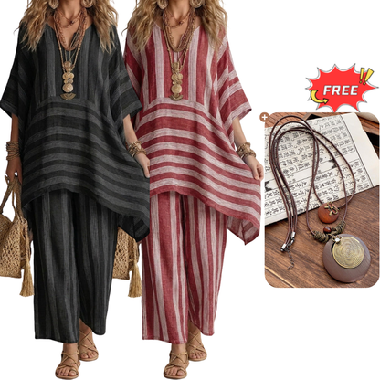 Bästsäljare🔥  Boho randigt set med vida ben – slimmande vertikala ränder för en avslappnad silhuett