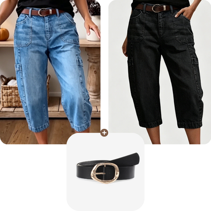 📢Mellanårsrea: 50 % rabatt – endast under en begränsad tid ⏰Korta, stretchiga jeansbyxor för dam i casual-stil