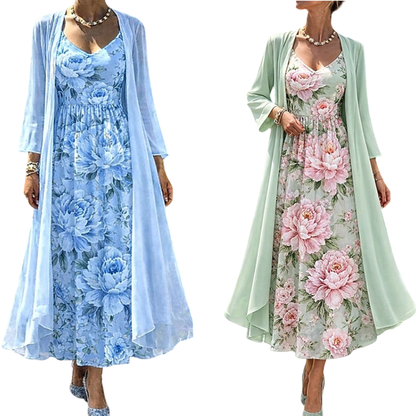 Elegant tvådelat klädset med blommönster för damer