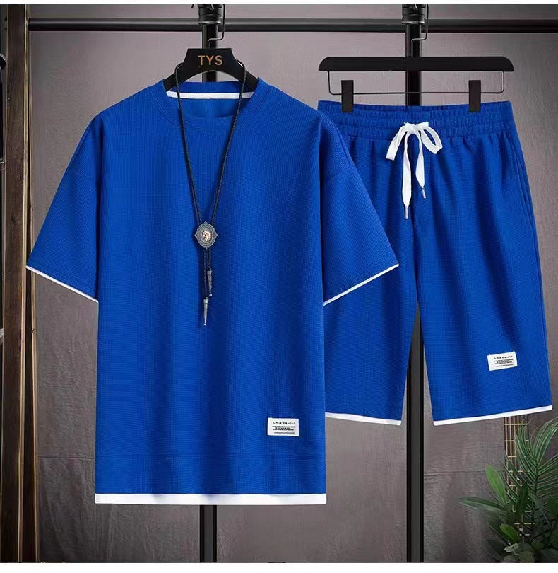 👕 50% RABATT! 🧇 Vaffeltyg Kortärmad T-shirt 2-delat Set – Bekväm Passform, Andningsbar Bomull & Perfekt För En Avslappnad Vardagslook 🏠