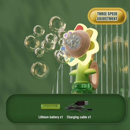 🌻 50% RABATT! 🫧 Solrosformad Bärbar Elektrisk Bubbeltillverkningsleksak – Automatiska Bubbel, Söt Design & Perfekt för Barn 🎈