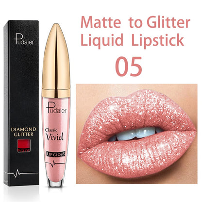 Diamond Lip Gloss Matte To Glitter Flytande läppstift Vattentätt🎁