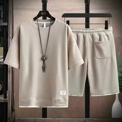 👕 50% RABATT! 🧇 Vaffeltyg Kortärmad T-shirt 2-delat Set – Bekväm Passform, Andningsbar Bomull & Perfekt För En Avslappnad Vardagslook 🏠