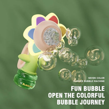 🌻 50% RABATT! 🫧 Solrosformad Bärbar Elektrisk Bubbeltillverkningsleksak – Automatiska Bubbel, Söt Design & Perfekt för Barn 🎈