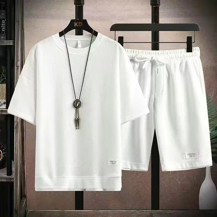 👕 50% RABATT! 🧇 Vaffeltyg Kortärmad T-shirt 2-delat Set – Bekväm Passform, Andningsbar Bomull & Perfekt För En Avslappnad Vardagslook 🏠