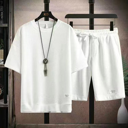 👕 50% RABATT! 🧇 Vaffeltyg Kortärmad T-shirt 2-delat Set – Bekväm Passform, Andningsbar Bomull & Perfekt För En Avslappnad Vardagslook 🏠