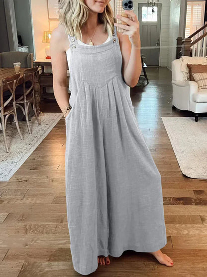 💝 Ärmlös jumpsuit med vida ben och fickor för damer