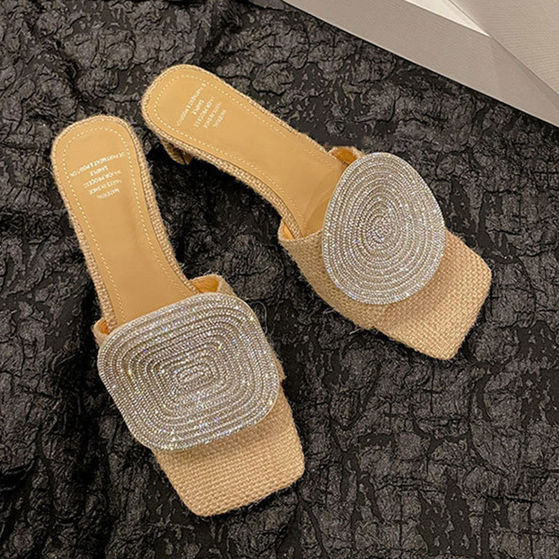 💖Sandaler med fyrkantig rund klack