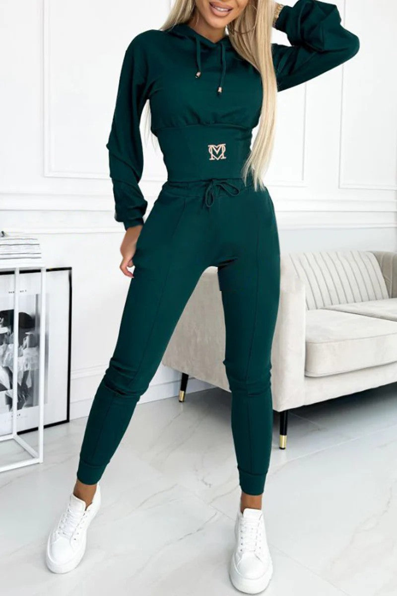 🍁Ny höstkollektion – Set med hoodie och byxor med insnörd midja för damer