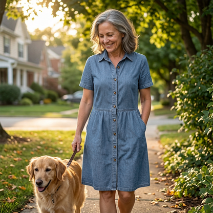 👗👖 Elegant avslappnad denimskjortklänning med fickor