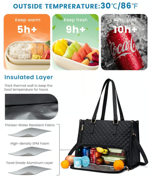 🔥3 i 1 Lunch Tote Bag för kvinnor🎁Bär din dag med stil - varma måltider, säker teknik, inga kompromisser! ✨