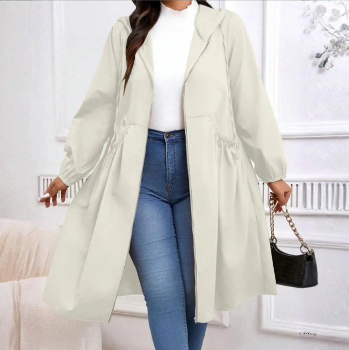 💖REA – 50 % RABATT🧥Avslappnad långärmad kappa i stora storlekar med dragsko, dragkedja och huva