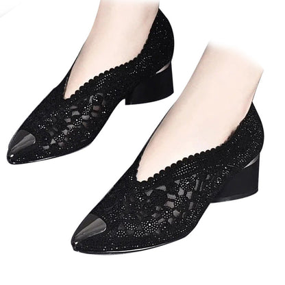 🔥Sista dagen för 60% rabatt💖👠 Sandaler i ihåligt mesh med strass och tjock häl