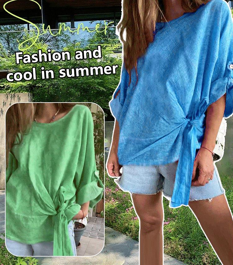 🩷💚✨Enfärgad Batwing Sleeve Loose Top