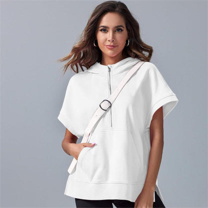 2024 Oversized Casual Half Zip Short Sleeve Pullover Tops with Pockets (Köp 2 Fri frakt)