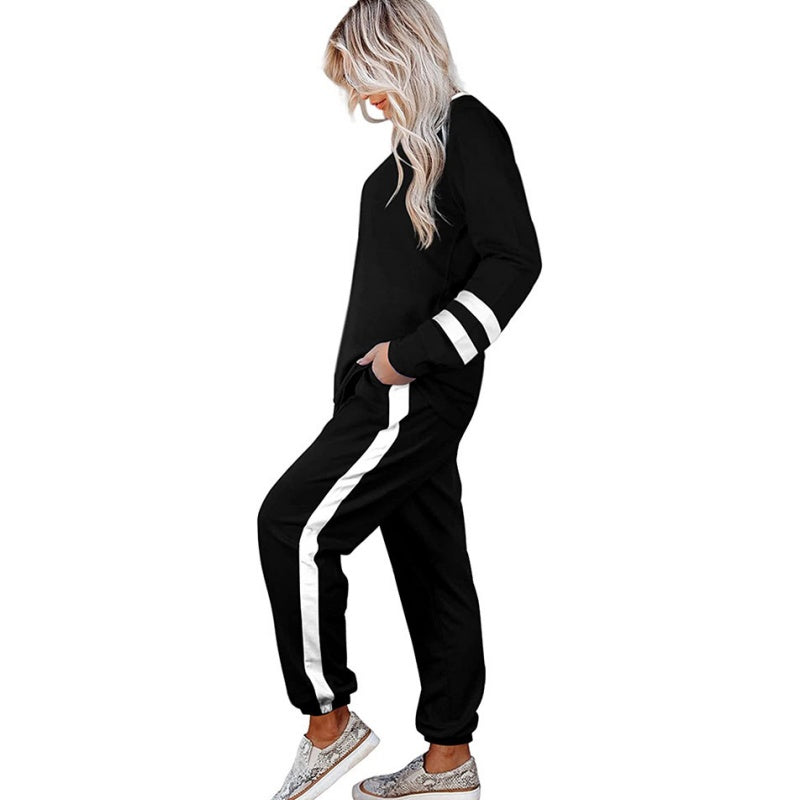 2-delad Crewneck Color-Block Sweatsuit för kvinnor